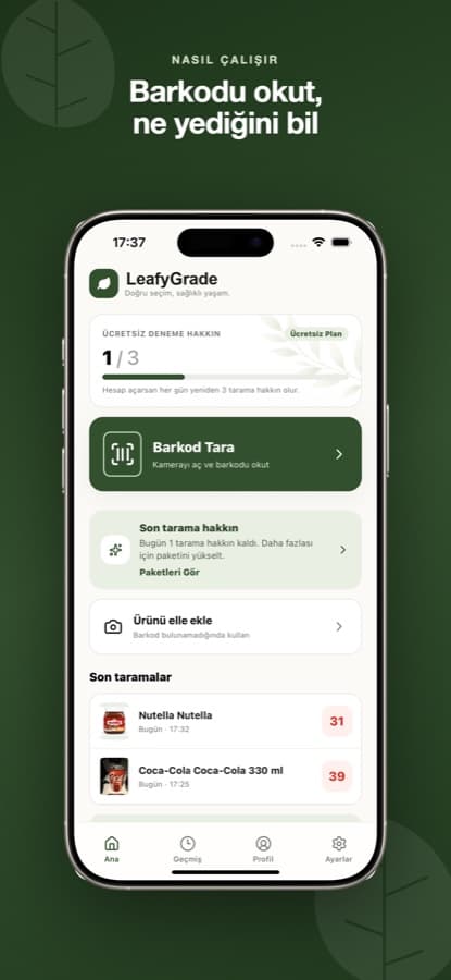 LeafyGrade: barkodu okut, ne yediğini bil