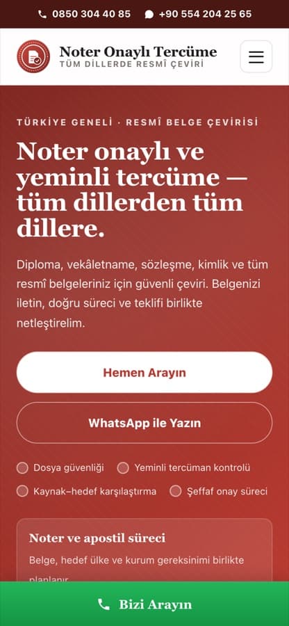 Noter Onaylı Tercüme mobil görünüm