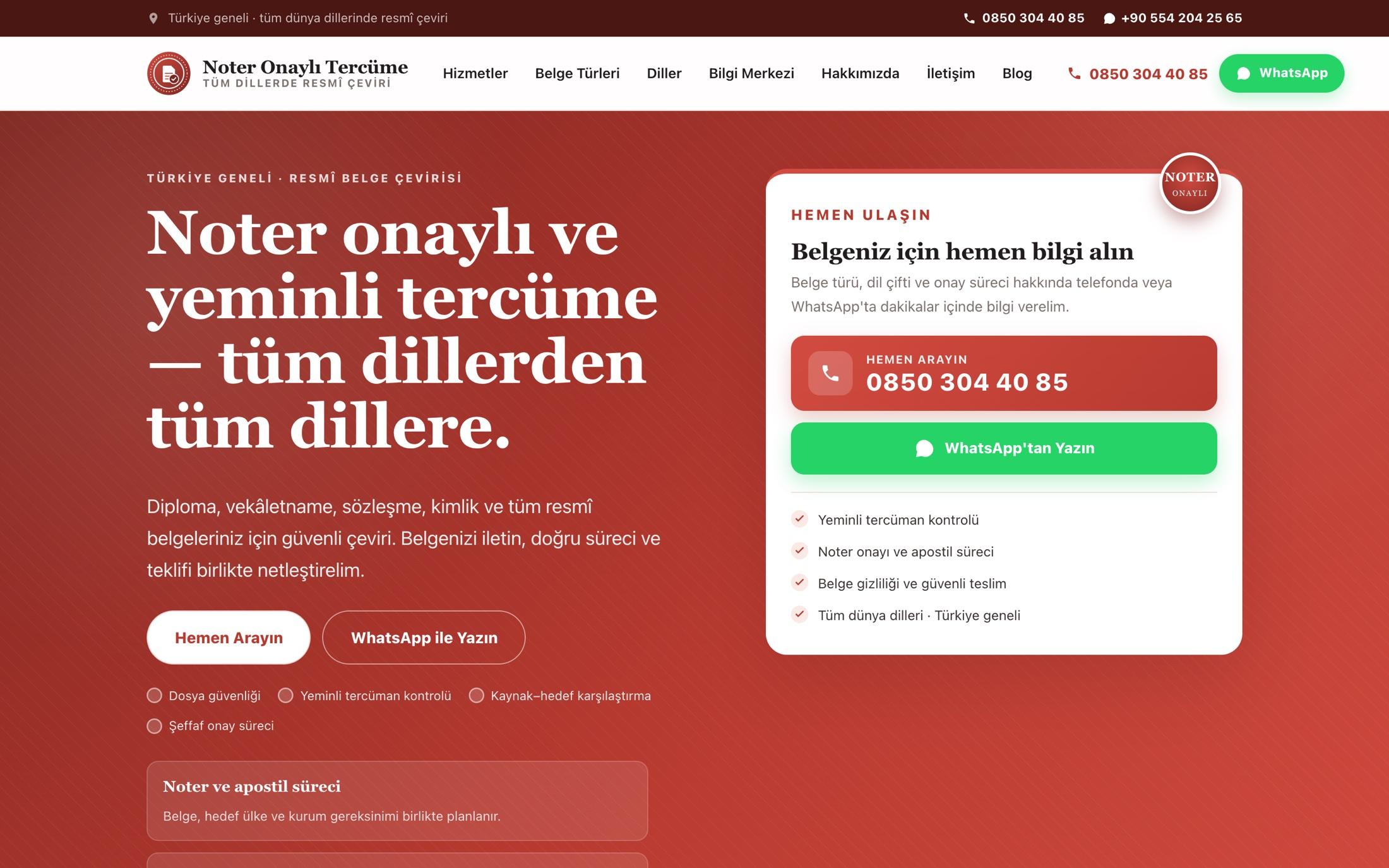 Noter Onaylı Tercüme ana sayfası