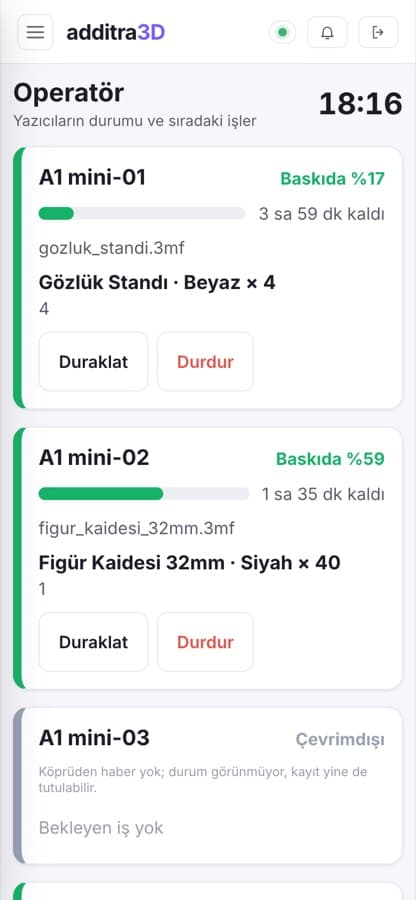 Operatör ekranının telefon görünümü