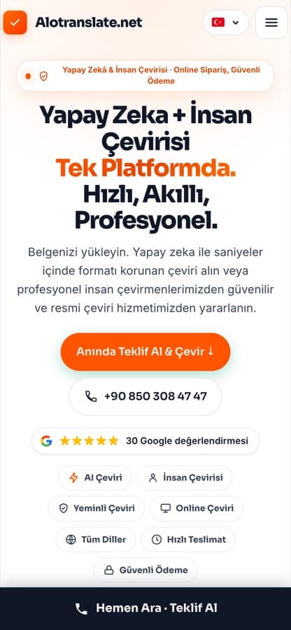 AloTranslate mobil görünüm