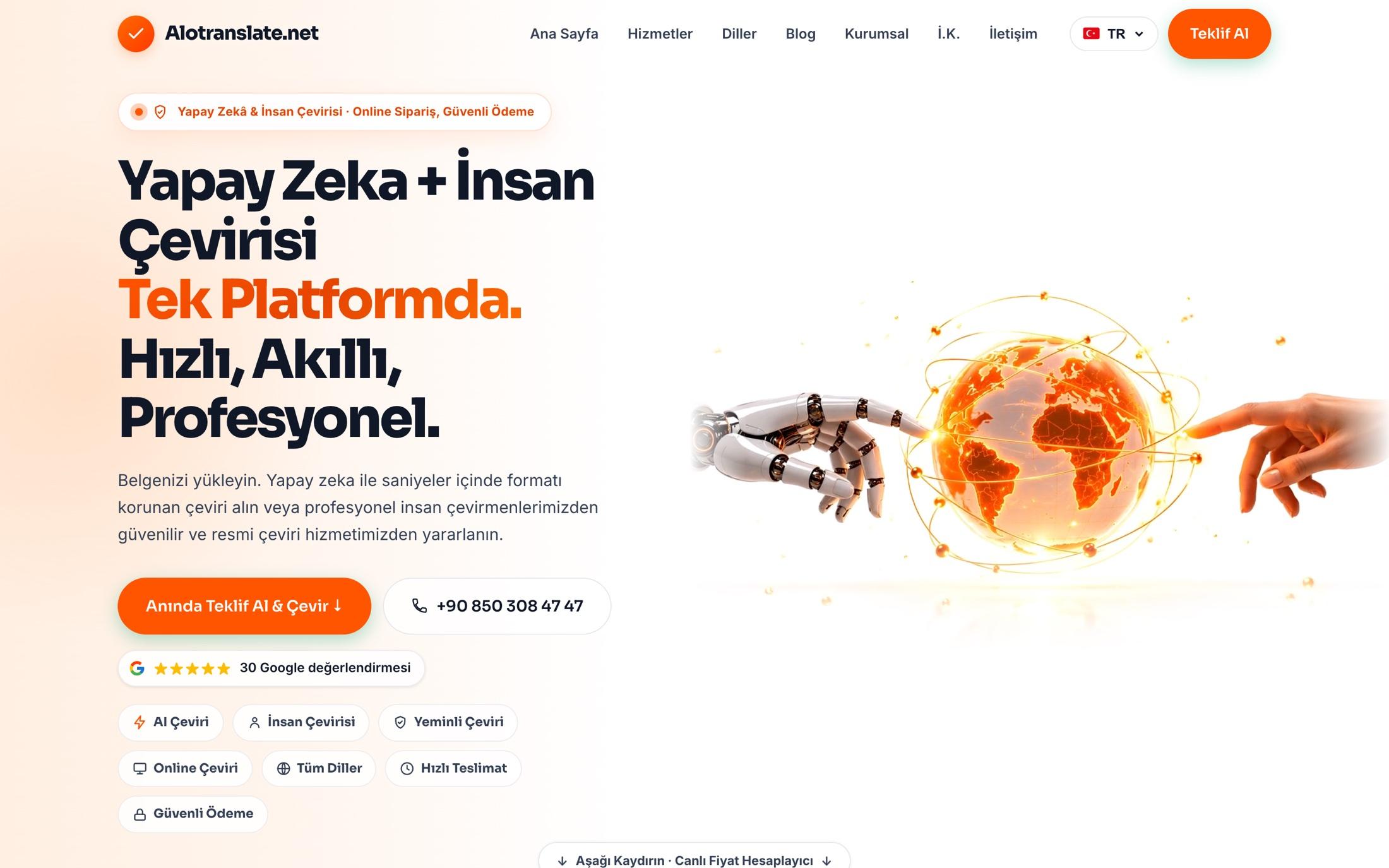 AloTranslate ana sayfası